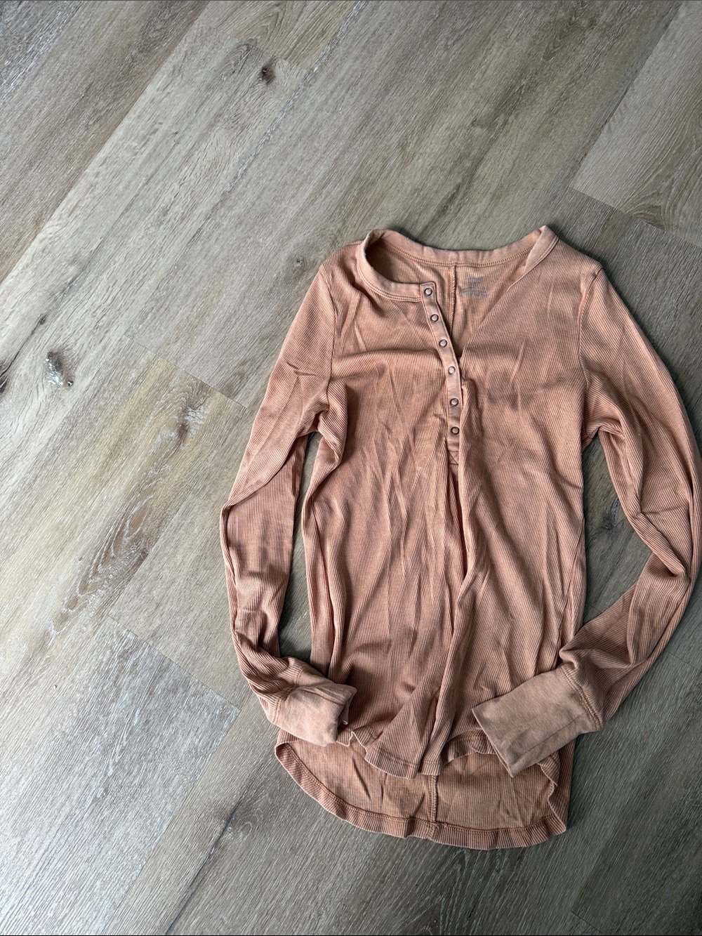 aerie Tan Ribbed Henley Top